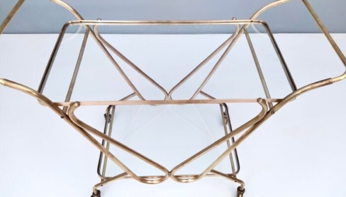 vintage brass serving cart with glass shelves italy 0219