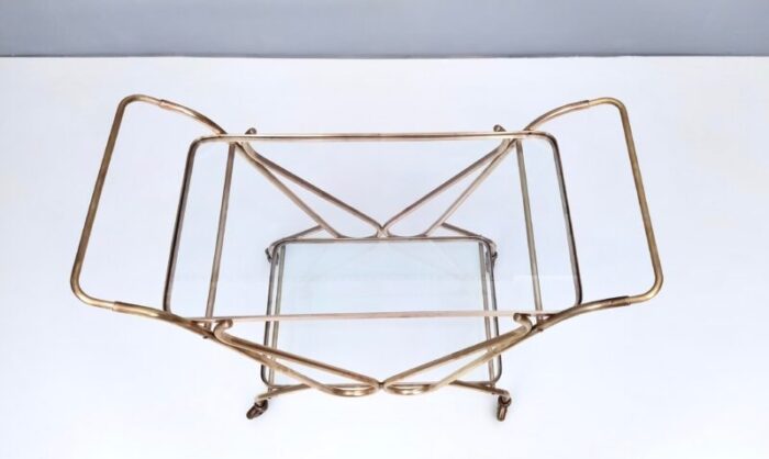 vintage brass serving cart with glass shelves italy 0665