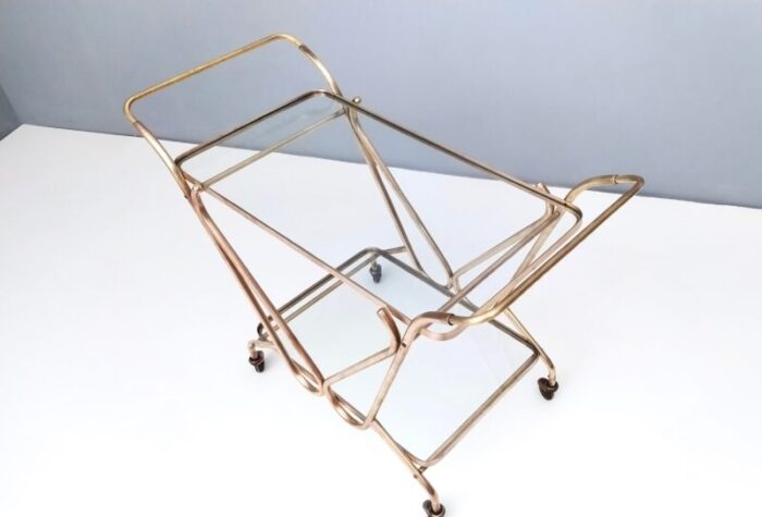 vintage brass serving cart with glass shelves italy 2368