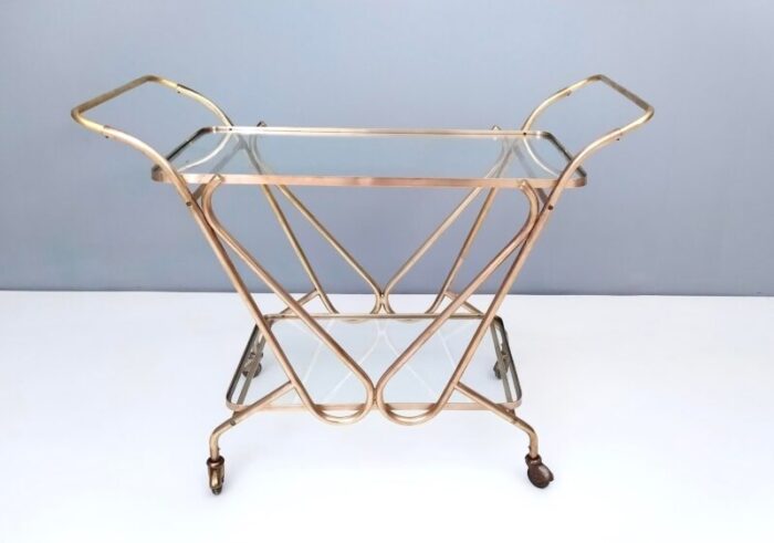 vintage brass serving cart with glass shelves italy 3156