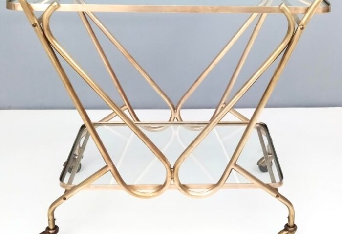 vintage brass serving cart with glass shelves italy 3641