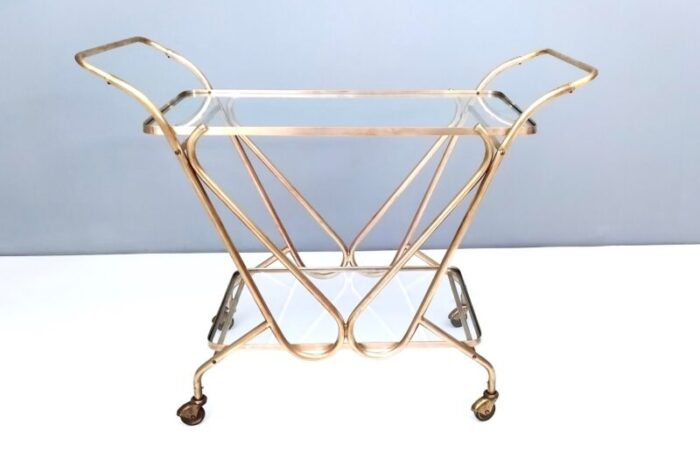 vintage brass serving cart with glass shelves italy 6256