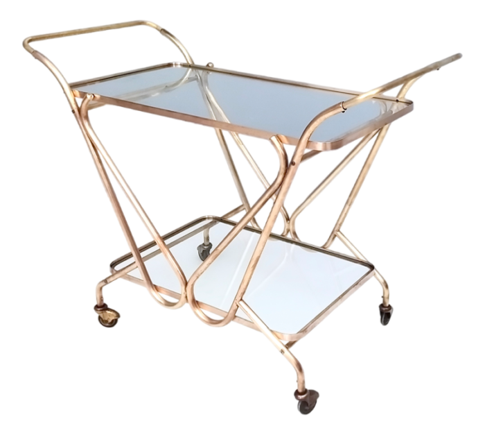 vintage brass serving cart with glass shelves italy 9601