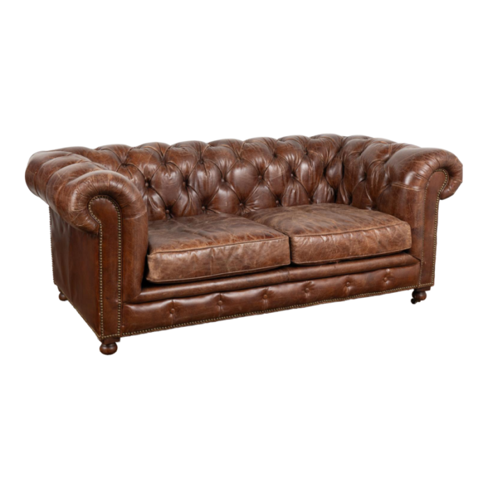 vintage brown leather chesterfield two seat sofa loveseat england circa 1960 80 2943