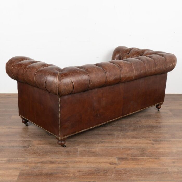 vintage brown leather chesterfield two seat sofa loveseat england circa 1960 80 4989