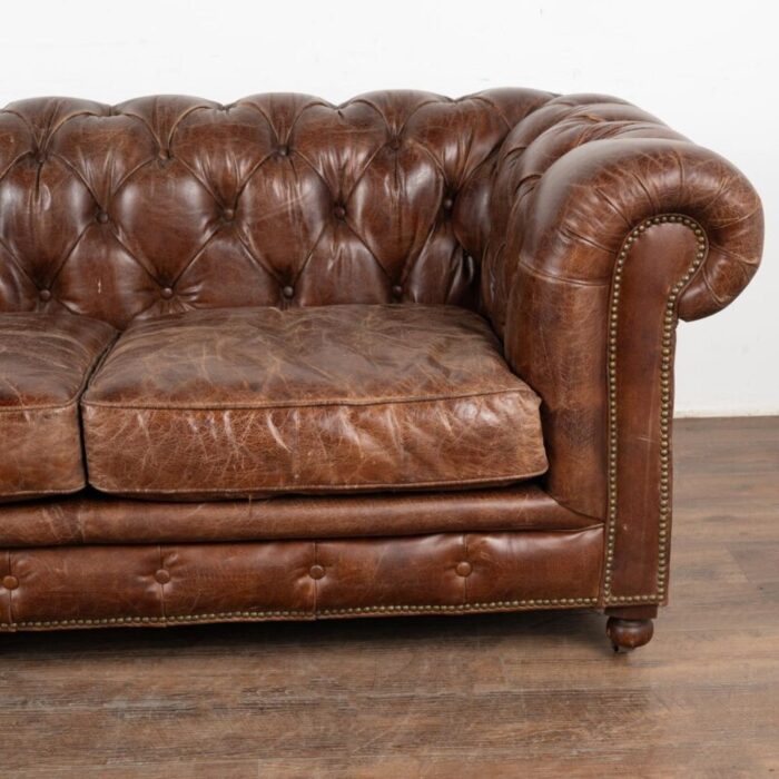 vintage brown leather chesterfield two seat sofa loveseat england circa 1960 80 5118