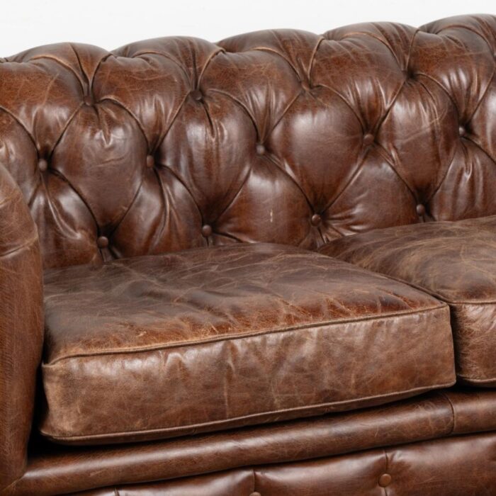 vintage brown leather chesterfield two seat sofa loveseat england circa 1960 80 7025