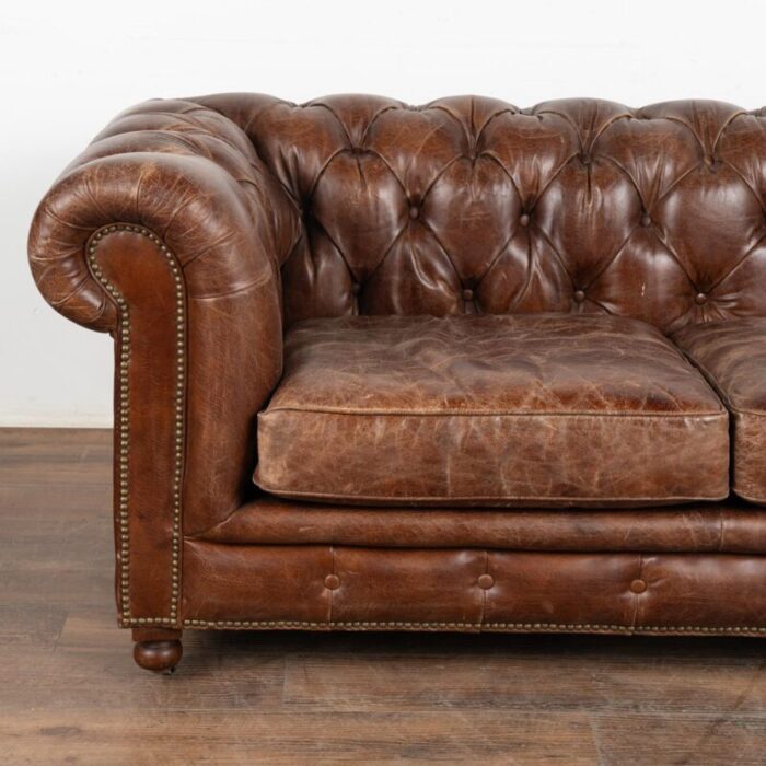 vintage brown leather chesterfield two seat sofa loveseat england circa 1960 80 8564