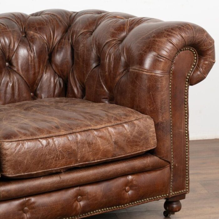 vintage brown leather chesterfield two seat sofa loveseat england circa 1960 80 9032