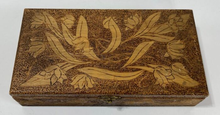 vintage carved wood glove box 3710