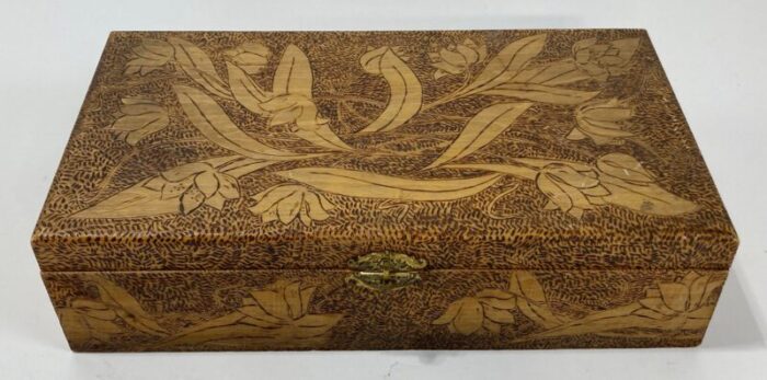 vintage carved wood glove box 6434