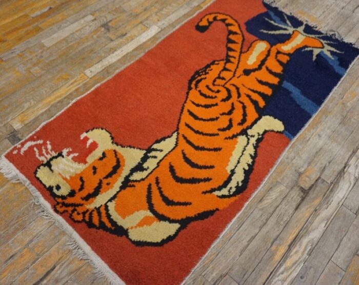 vintage chinese tibetan tiger carpet 2941