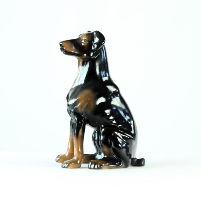 vintage doberman pitcher statue in porcelain from jikohera czechoslovakia 1960s 1