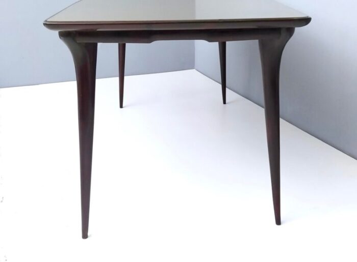 vintage ebonized beech dining table with taupe glass top italy 1950s 5675