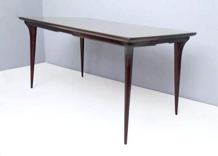 vintage ebonized beech dining table with taupe glass top italy 1950s 5896