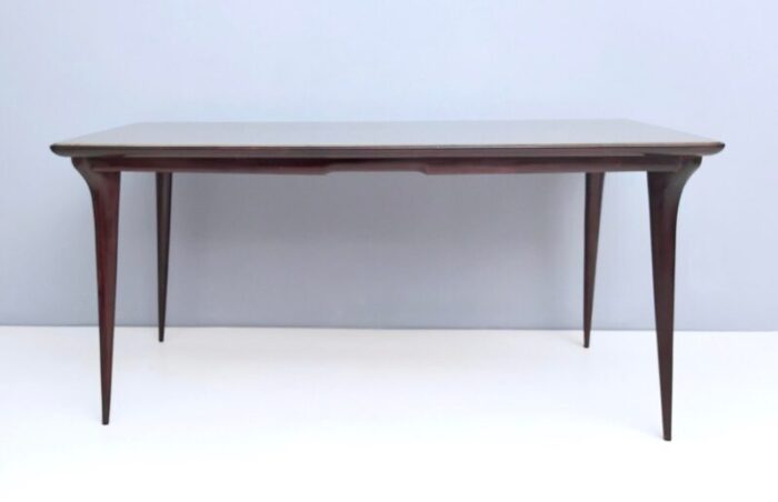 vintage ebonized beech dining table with taupe glass top italy 1950s 9640