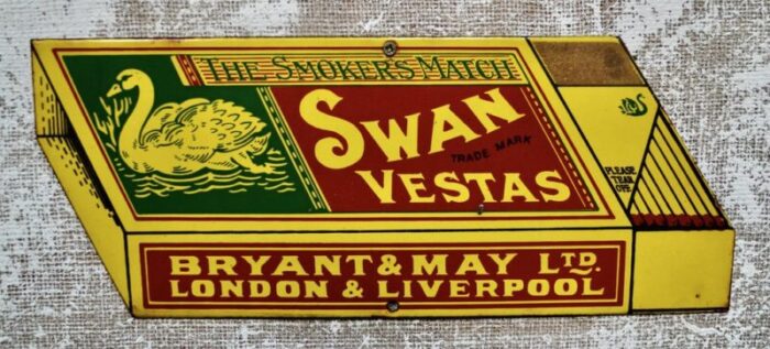 vintage enamel swan vesta advertising sign 1970 1