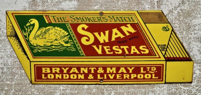 vintage enamel swan vesta advertising sign 1970 2