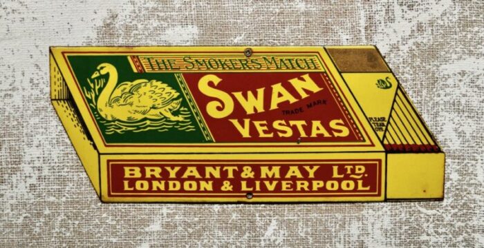 vintage enamel swan vesta advertising sign 1970 5