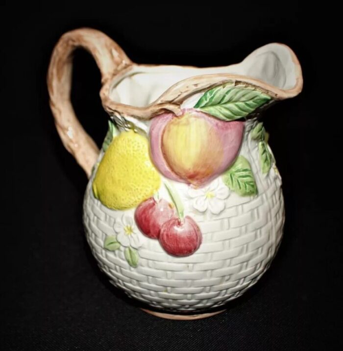 vintage fitz and floyd fruit fair basketweave pitcher 8910