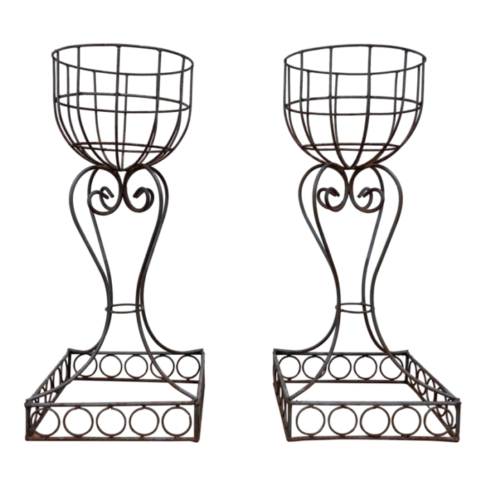 vintage french art nouveau style jardiniere iron plant stands a pair 0986