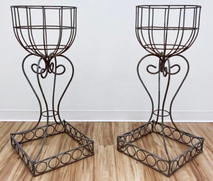 vintage french art nouveau style jardiniere iron plant stands a pair 1779