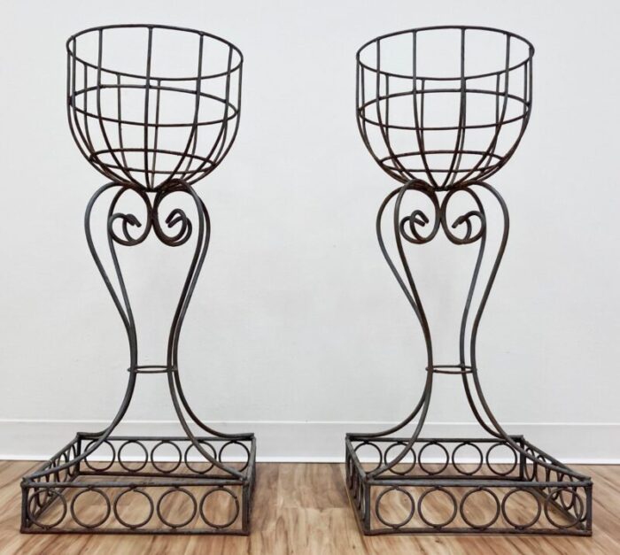 vintage french art nouveau style jardiniere iron plant stands a pair 6995