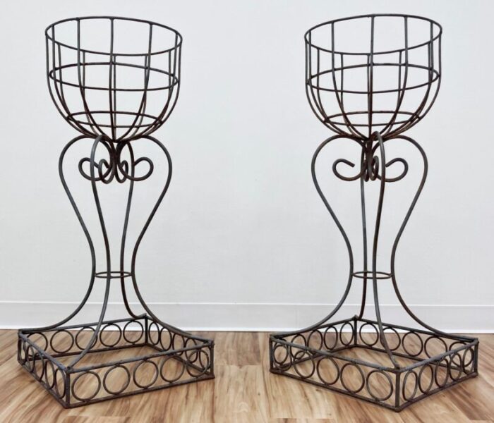 vintage french art nouveau style jardiniere iron plant stands a pair 8660