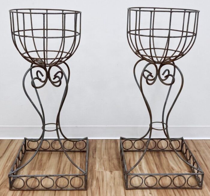 vintage french art nouveau style jardiniere iron plant stands a pair 9781