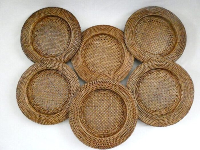 vintage french rattan plates 1970s set of 6 1