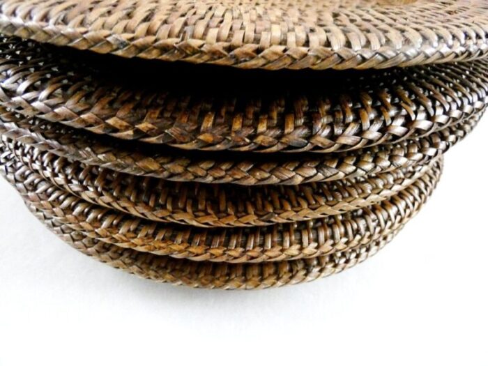 vintage french rattan plates 1970s set of 6 3