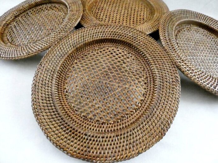 vintage french rattan plates 1970s set of 6 6