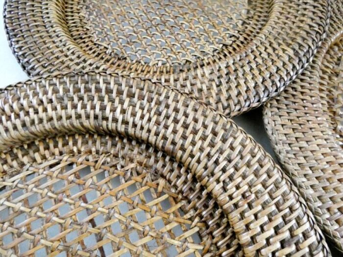 vintage french rattan plates 1970s set of 6 8