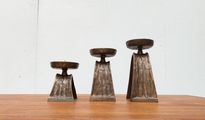 vintage german brutalist metal candleholders from strassacker set of 3 1