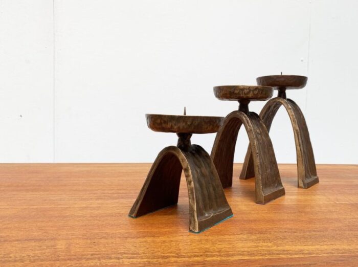 vintage german brutalist metal candleholders from strassacker set of 3 13