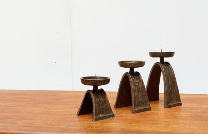 vintage german brutalist metal candleholders from strassacker set of 3 15