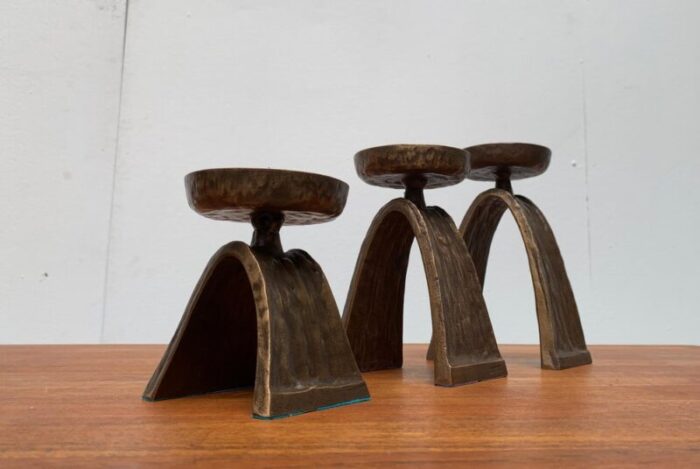 vintage german brutalist metal candleholders from strassacker set of 3 19