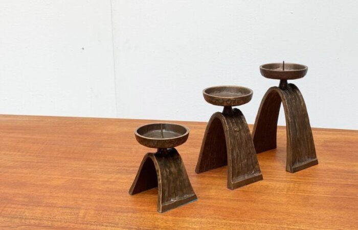 vintage german brutalist metal candleholders from strassacker set of 3 20