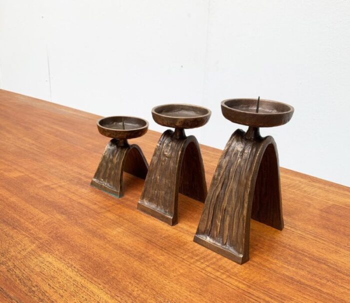 vintage german brutalist metal candleholders from strassacker set of 3 4