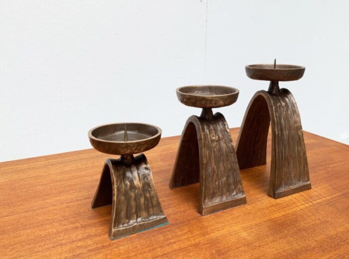 vintage german brutalist metal candleholders from strassacker set of 3 7