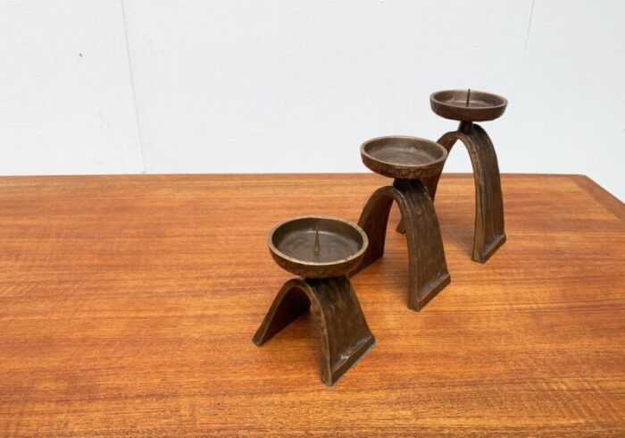 vintage german brutalist metal candleholders from strassacker set of 3 8