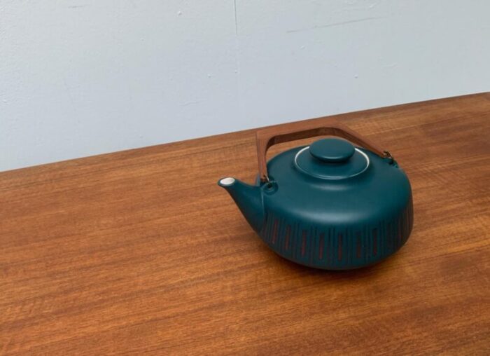 vintage german ceramic teapot with teak handle 2