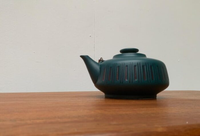 vintage german ceramic teapot with teak handle 5