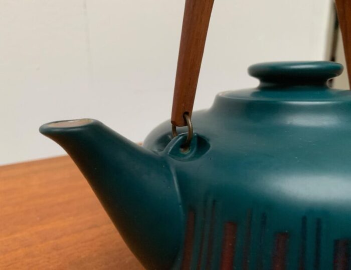 vintage german ceramic teapot with teak handle 7