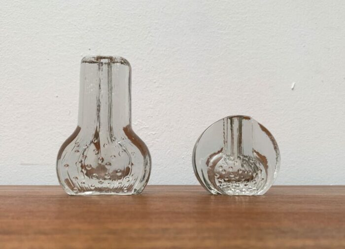 vintage german floral glass vase from georgshuette 1970s set of 2 2