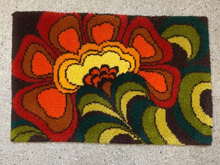 vintage german pop art rug with floral pattern 1970 1