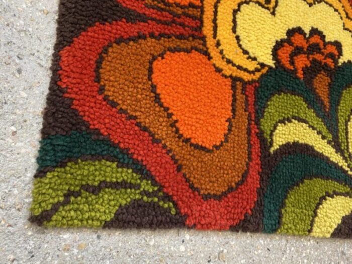 vintage german pop art rug with floral pattern 1970 3