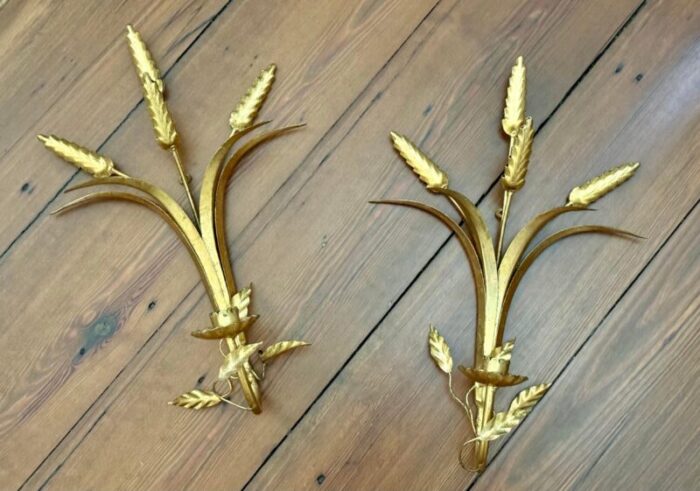 vintage gilt italian wheat wall candle sconces set of 2 5882