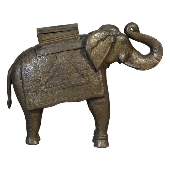 vintage hand carved solid wood elephant statue with brass cladding 1963