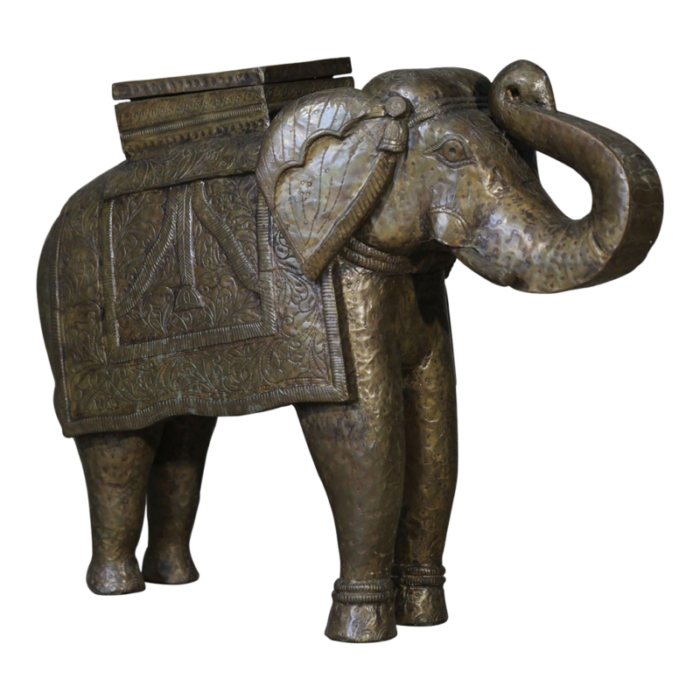 vintage hand carved solid wood elephant statue with brass cladding 2788